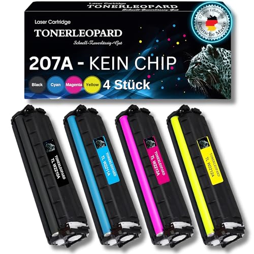 TONERLEOPARD® 207A Toner Kompatibel für 207X HP Color Laserjet Pro MFP M283fdw M255dw M282nw M283fdn M283cdw M255nw - W2210A W2211A W2212A W2213A - 4er Set Schwarz Cayn Magenta Yellow - Ohne Chip von TONERLEOPARD