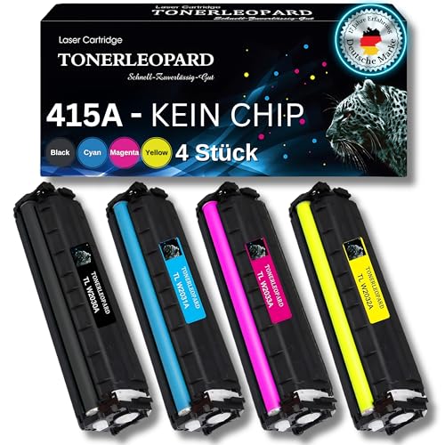 TONERLEOPARD® 4er Set Toner - HP 415A kompatibel für 415X - HP Color Laserjet Pro MFP M479fdw, M479dw, M479fnw, M479fdn, M454dw, M454dn - W2030A, W2030X, W2031A, W2032A, W2033A - Ohne Chip von TONERLEOPARD