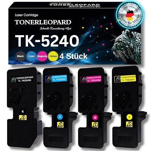 TONERLEOPARD® TK5240 / TK-5240 - Kompatible Toner für Kyocera ECOSYS M5526cdw, M5526cdn, P5026cdw, P5026cdn - TK-5240K, TK-5240C, TK-5240M, TK-5240Y - Schwarz, Cyan, Magenta, Yellow - 4er Set von TONERLEOPARD