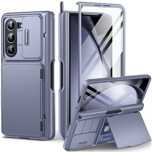 Tongate Hülle für Galaxy Z Fold 5, mit S Pen Halter & Kartenhalter & Scharnier Schutz, Built-in Slide Camera Cover & Bildschirmschutz, Full Cover Wallet Hülle für Z Fold 5 (Eisblau) von Tongate