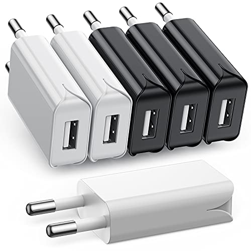 USB Ladegerät Stecker, 6Pack 5V/1A Slim USB Ladestecker Netzteil für iPhone, Samsung Handy,MP3, eBook Reader，USB Ventilateur, Smartwatch und Mehr (3 Schwarz+3 Weiß) von TONGKTAI