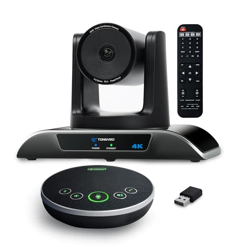 TONGVEO 4K All-in-1 Konferenzraum-Kamera-System mit Bluetooth-Mikrofon, AI Auto-Tracking 5X Digitalzoom USB3.0 124° Weitwinkel PTZ-Kamera und Freisprecheinrichtung für Zoom Skype Teams und mehr von TONGVEO