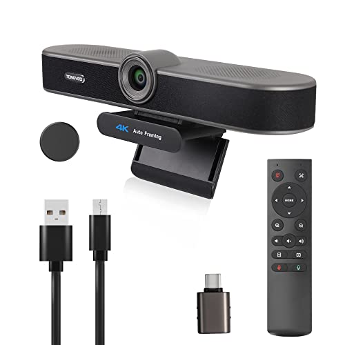 TONGVEO 4K Webcam mit Mikrofon und Lautsprecher, 4X Digitalzoom, ePTZ Videokonferenz Webkamera mit Fernbedienung, für Desktop,AI-Auto-Framing, Streaming, Homeoffice, Kamera für Zoom, Skype von TONGVEO