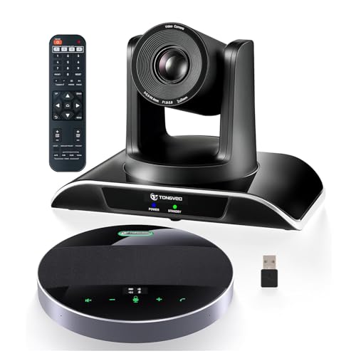 TONGVEO All-in-1 Konferenzraum-Kamera-System mit Bluetooth-Mikrofon, HD 1080P 60fps 3-Fach optischer Zoom USB3.0 HDMI PTZ-Kamera und Aufgewertet Konferenz-Freisprecheinrichtung mit Mikrofonen von TONGVEO