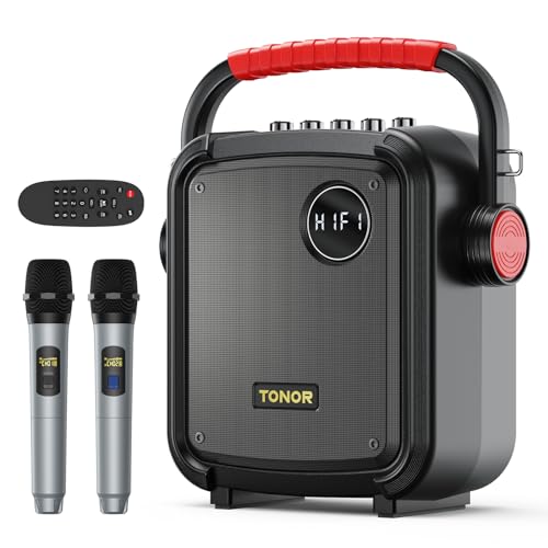 Bluetooth Lautsprecher tragbar TONOR Karaoke PartyBox mit 2 Mikrofon kabellos Karaoke Maschine Geang System mit drahtlosem Funkmikrofon unterstützt BT/TF/USB/AUX für Party/Draußen/Erwachsene/Kinder K7 von TONOR