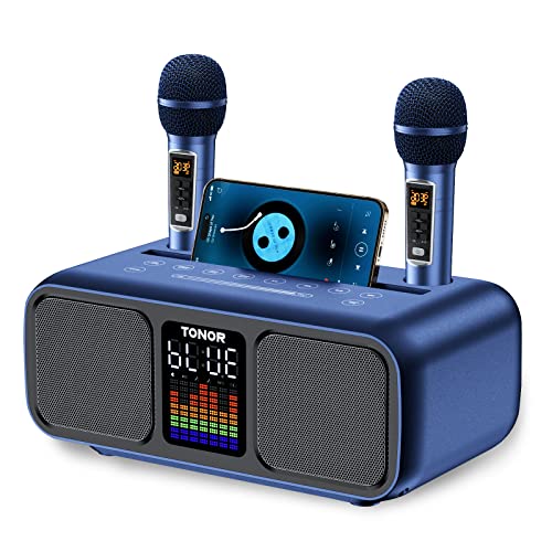 Karaoke Maschine Bluetooth PA Anlage mit 2 Mikrofonen, TONOR Gesang Mikrofon Partymaschine Lautsprecher mit drahtlosen Microphonen, Musikbox mit LED Licht/AUX/USB/TF PA-System für Erwachsene/Kinder K9 von TONOR