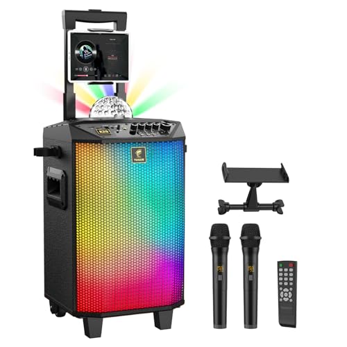 Karaoke Maschine Lautsprecher, TONOR PA Anlage mit 2 Mikrofonnen Bluetooth, Microphone Karaoke Box Gerät mit Funkmikrofon Musikbox PA-System mit Discokugel für Zuhause/Draußen/Erwachsene/Kinder K20 von TONOR