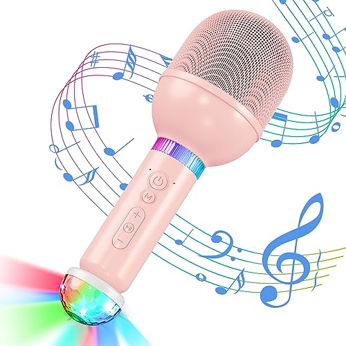 Karaoke Mikrofon Kabellos Kinder, TONOR Wireless Microphone Microfono Funkmikrofon Geschenk&Spielzeug für Mädchen Jungen tragbares KTV Mikro Mic wiederaufladbar zum Singen drahtlos mit RGB Kugel Pink von TONOR