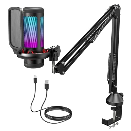 RGB Gaming Mikrofon PC Set Heilligkeit Verstellbar, TONOR USB Microphone mit Mikrofonarm für Computer PS4/5, Kondensatormikro mit Mikrofonständer, Mic für Streaming Podcasting Studio Aufnahme, TC310+ von TONOR