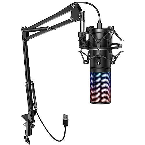 RGB USB Gaming Mikrofon PC, TONOR Podcast Microphone standmikrofon Nierencharakteristik Metall Gehäuse Mic mit Boom Arm Stummschalttaste Tap to Mute Streaming Microfono, Mikrophon für Twitch PS4/5 Q9S von TONOR