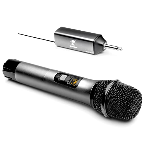 TONOR Drahtloses Mikrofon, UHF Metall Kabelloses Handmikrofon System mit wiederaufladbarem Receiver, 1/4 “ Ausgang für Verstärker, PA-System, singende Karaoke Maschine, 60m (TW620), Grau von TONOR