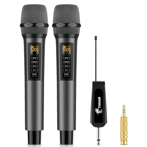 TONOR Dual Mikrofon Kabellos System mit Bass/Echo/Treble Soundeffekte, Funkmikrofon drahtloses Karaoke Mikro Wireless Microphone 60m Reichweite mit Empfänger für Hochzeit Party Vortrag Bühne TW525 von TONOR