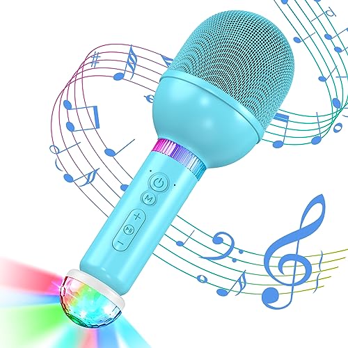 TONOR Karaoke Mikrofon Kabellos Kinder, Wireless Microphone Microfono Funkmikrofon Geschenk&Spielzeug für Mädchen Jungen tragbares KTV Mikro Mic wiederaufladbar zum Singen drahtlos mit RGB Kugel Blau von TONOR