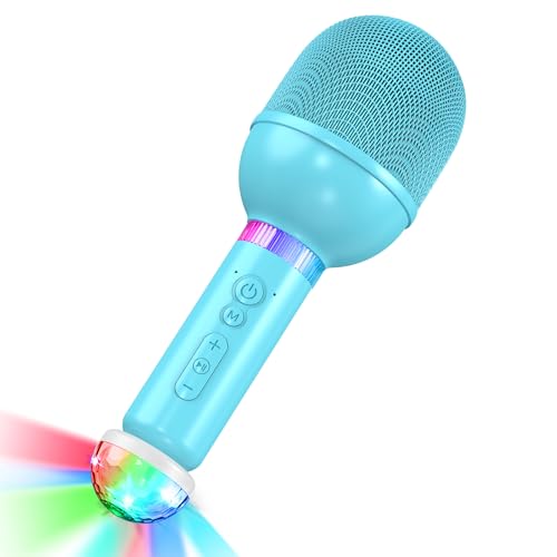 TONOR Karaoke Mikrofon Kabellos Kinder, Wireless Microphone Microfono Funkmikrofon Geschenk&Spielzeug für Mädchen Jungen tragbares KTV Mikro Mic wiederaufladbar zum Singen drahtlos mit RGB Kugel Blau von TONOR