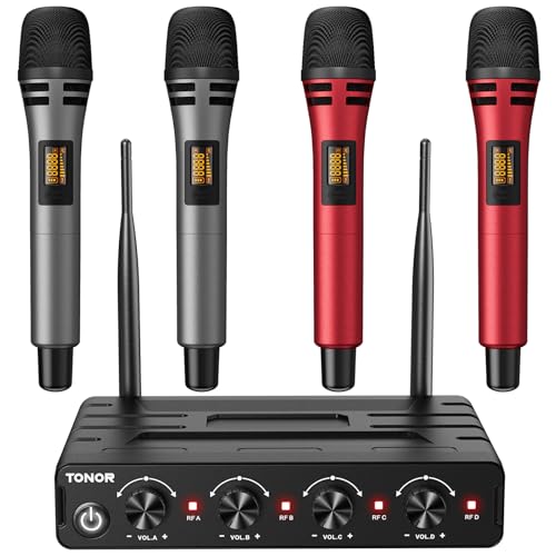 TONOR Mikrofon Kabellos Set mit 4x5 Kanälen Funkmikrofon Handmikrofon drahtlos, Wireless Microphones dynamisch mit Empfänger 60m Reichweite, stabilen Signalübertragung für Karaoke Gesang Party, Rot TONOR Mikrofon Kabellos Set mit 4x5 Kanälen Funkmikrofon Handmikrofon drahtlos, Wireless Microphones dynamisch mit Empfänger 60m Reichweite, stabilen Signalübertragung für Karaoke Gesang Party, Rot von TONOR