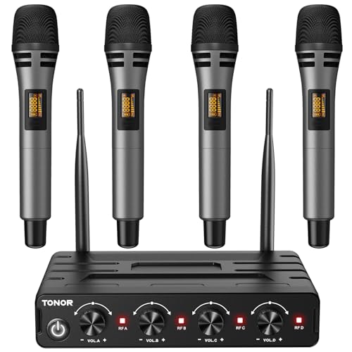 TONOR Mikrofon Kabellos Set mit 4x5 Kanälen Funkmikrofon Handmikrofon drahtlos, Wireless Microphones dynamisch mit Empfänger 60m Reichweite, stabilen Signalübertragung für Karaoke Gesang Party Bühne TONOR Mikrofon Kabellos Set mit 4x5 Kanälen Funkmikrofon Handmikrofon drahtlos, Wireless Microphones dynamisch mit Empfänger 60m Reichweite, stabilen Signalübertragung für Karaoke Gesang Party Bühne von TONOR