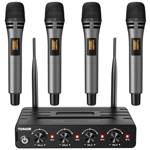 TONOR Mikrofon Kabellos Set mit 4x5 Kanälen Funkmikrofon Handmikrofon drahtlos, Wireless Microphones dynamisch mit Empfänger 60m Reichweite, stabilen Signalübertragung für Karaoke Gesang Party Bühne von TONOR