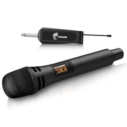 TONOR Mikrofon kabellos, drahtloses Funkmikrofon Wireless Microphone Handmikrofon dynamisch Microfono Mic mit Empfänger für Verstärker PA Anlage Karaoke Hochzeit Party Konferenz Vortrag TW310 Schwarz von TONOR