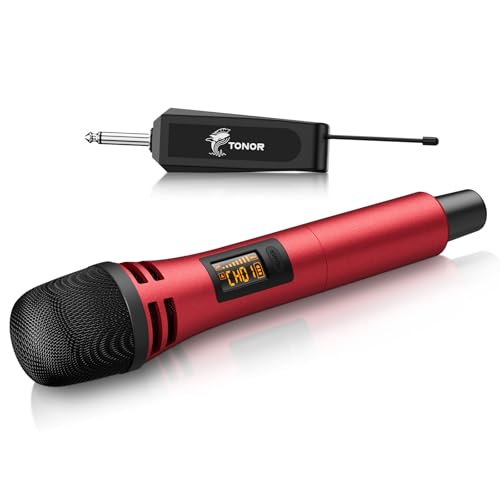 TONOR Mikrofon kabellos, drahtloses Funkmikrofon Wireless Microphone Handmikrofon dynamisch Microfono Mic mit Empfänger für Verstärker PA Anlage Karaoke Hochzeit Party Konferenz Vortrag TW310 Rot von TONOR