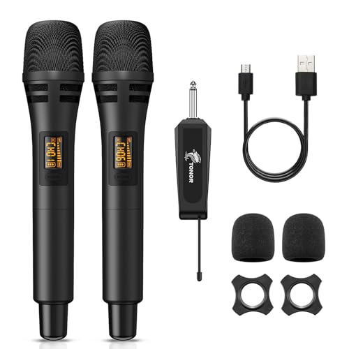 TONOR Mikrofon kabellos, drahtloses Funkmikrofon Wireless Microphone Handmikrofon dynamisch Microfono Mic mit Empfänger für Verstärker PA Anlage Karaoke Hochzeit Party Konferenz Vortrag TW320 Schwarz von TONOR