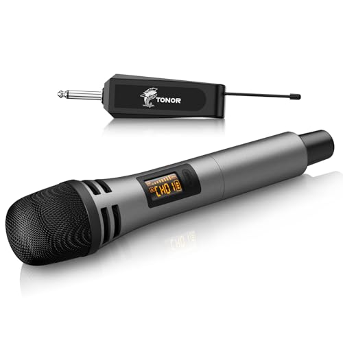 TONOR Mikrofon kabellos, drahtloses Funkmikrofon Wireless Microphone Handmikrofon dynamisch mit wideraufladbarem Empfänger für Verstärker PA Anlage Karaoke Hochzeit Party Konferenz Vortrag TW310 Grau von TONOR