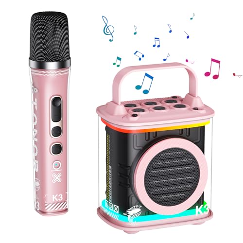 TONOR Mini Karaoke Maschine mit ein Drahtlosen Funkmikrofon,Tragbarer Bluetooth Karaoke Lautsprecher für Kinder Erwachsene mit LED Lichtern,Ideale Geschenke für Children Girls Boys Birthday Home Party von TONOR