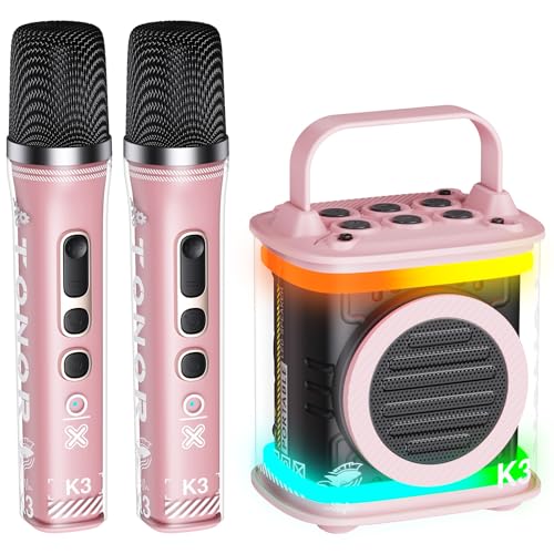 TONOR Mini-Karaoke-Maschine mit zwei kabellosen Mikrofonen, tragbarer Bluetooth-Karaoke-Lautsprecher für Kinder mit LED-Lichtern, Geschenke für Mädchen, Jungen, Geburtstag, Zuhause, Party von TONOR