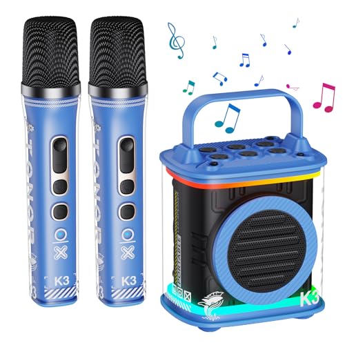 TONOR Mini-Karaoke-Maschine mit zwei kabellosen Mikrofonen, tragbarer Bluetooth-Karaoke-Lautsprecher für Kinder mit LED-Lichtern, Geschenke für Mädchen, Jungen, Geburtstag, Zuhause, Party von TONOR