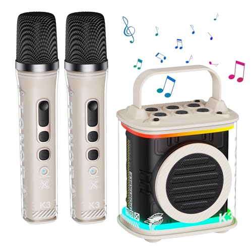 TONOR Mini-Karaoke-Maschine mit zwei kabellosen Mikrofonen, tragbarer Bluetooth-Karaoke-Lautsprecher für Kinder mit LED-Lichtern, Geschenke für Mädchen, Jungen, Geburtstag, Zuhause, Party von TONOR