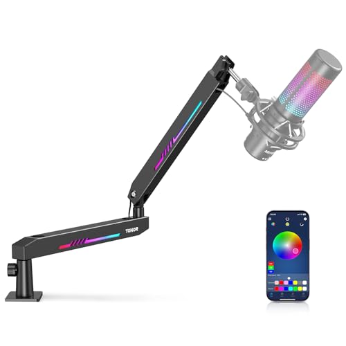 TONOR RGB Gaming Mikrofon Arm, Low Profile Mikrofonarm mit einstellbar RGB-Lichteffekt, Boom Arm mit Kabelmanagement, Kompatibel mit HyperX Quadcast, Blue Yeti, für Streaming, Studio, T90LP von TONOR