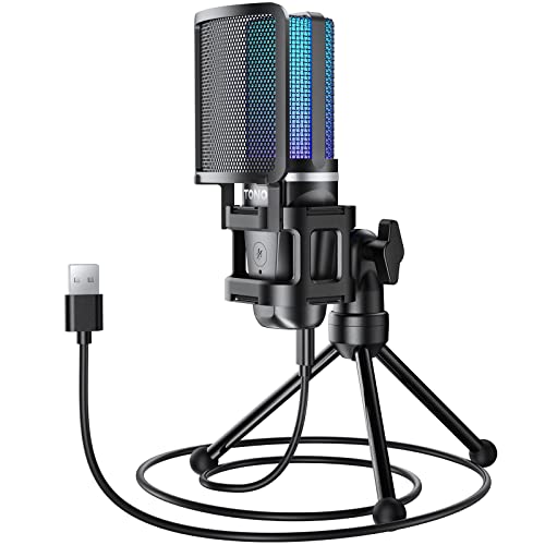 TONOR RGB Mikrofon PC USB Computer Gaming Standmikrofon, Nierencharakteristik Microphone mit Stativ Popschutz Tischmikro Mic Microfono mit Ständer für Game YouTube Konferenz Singen PS4 PS5, TC777 Pro von TONOR