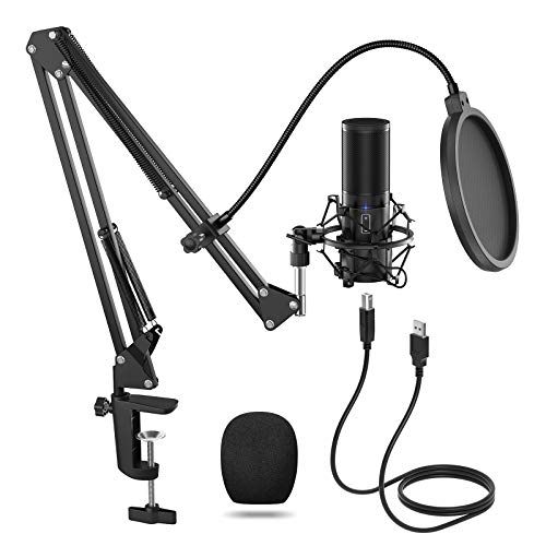 TONOR USB Gaming Mikrofon PC, Podcast Kondensator Microphone Kit Nierencharakteristik mit Arm Popschutz, Brodcasting Mic Studio Mikro, Mikrophon für Streaming Aufnahme YouTube Twitch PS4/5, Q9 von TONOR