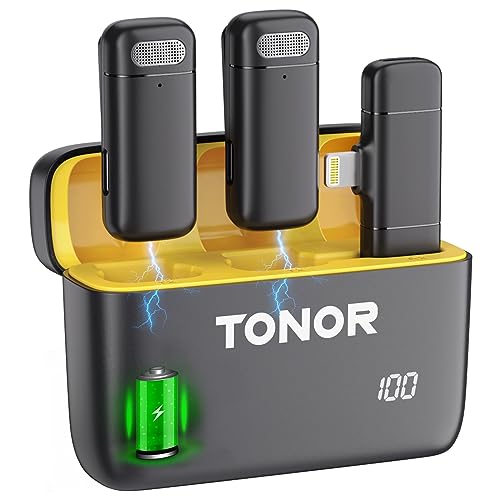 TONOR Wireless Lavalier Mikrofon mit Ladenbox aufladbar dual Funkmikrofon Ansteckmikrofon kabellos Handy Microphone Omnidirectional für TikTok YouTube Videos Vlog geeignet für Lighting TL350 von TONOR