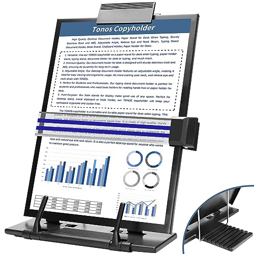 TONOS Copyholder – Hochwertiger Schreibtisch-Dokumentenhalter aus Metall, Papierständer für den Schreibtisch beim Tippen, stabiler Edelstahl, verstellbarer Winkel, lindert Augen- und Nackenbelastung, von TONOS