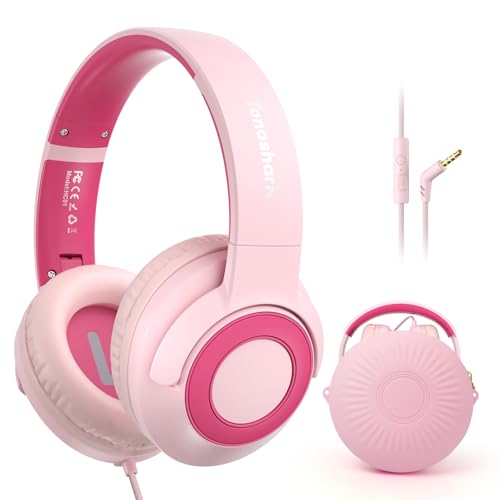 TONOSHARK Kabelgebundene Kinder-Kopfhörer mit Mikrofon, Lautstärke begrenzt auf 85/94 dB, rosa Kopfhörer für Mädchen, faltbares 3,5-mm-Klinken-Headset (Rosa) von TONOSHARK