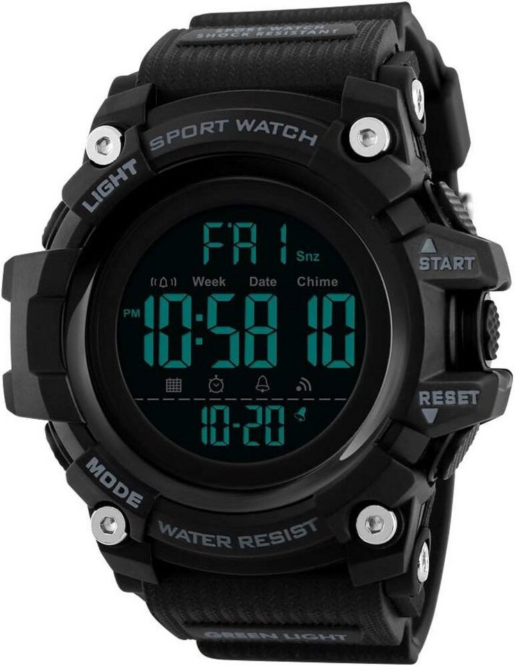 TONSHEN Fur Herren Sport 50M Wasserdicht Groß Plastik Lünetten Watch, mit Kautschuk Band Digital LED Elektronik Countdown Dopelte Zeit Alarm von TONSHEN