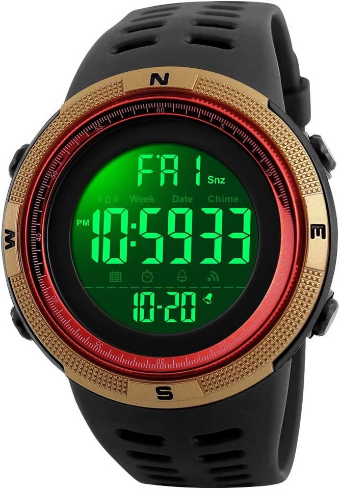 TONSHEN Fur Herren Sport Wasserdicht LED Tactical Militär Watch, mit Silikon Modisch Digital Quarzuhr Doppel Zeit Kalender Alarm Stopp von TONSHEN