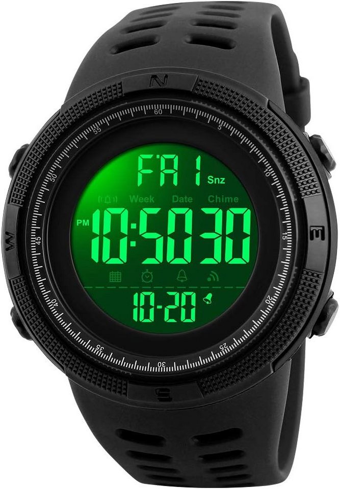 TONSHEN Fur Herren Sport Wasserdicht LED Tactical Militär Watch, mit Silikon Modisch Digital Quarzuhr Doppel Zeit Kalender Alarm Stopp von TONSHEN