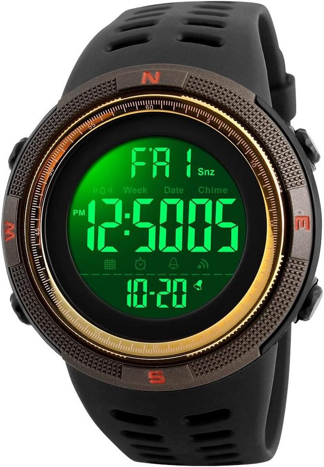TONSHEN Fur Herren Sport Wasserdicht LED Tactical Militär Watch, mit Silikon Modisch Digital Quarzuhr Doppel Zeit Kalender Alarm Stopp von TONSHEN