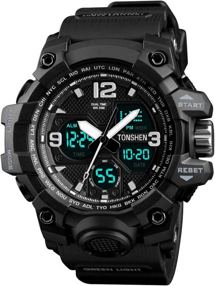 TONSHEN Fur Herren Watch, mit Analog Quarz LED Elektronik Double Zeit Digital 50M Wasserdicht von TONSHEN