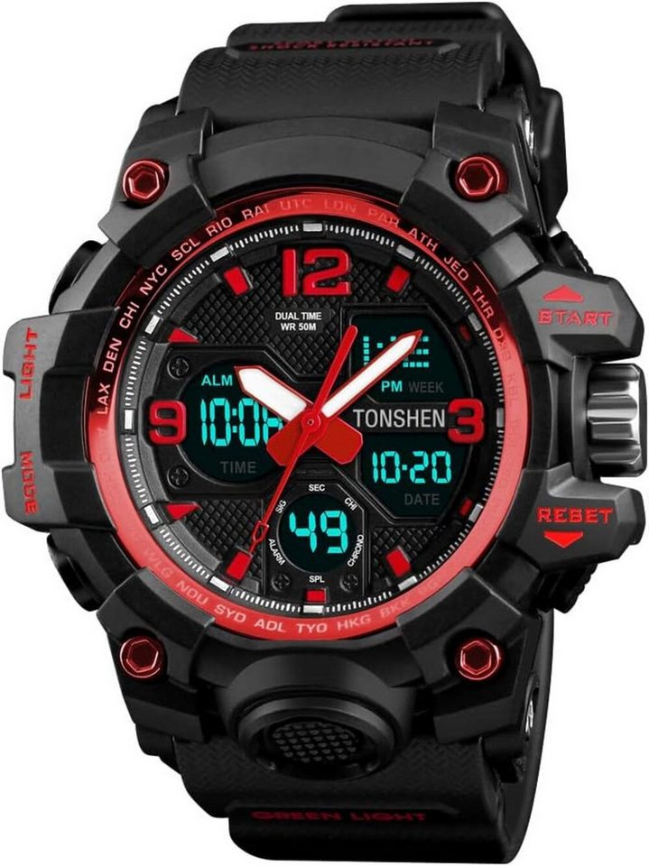 TONSHEN Fur Herren Watch, mit Analog Quarz LED Elektronik Double Zeit Digital 50M Wasserdicht von TONSHEN