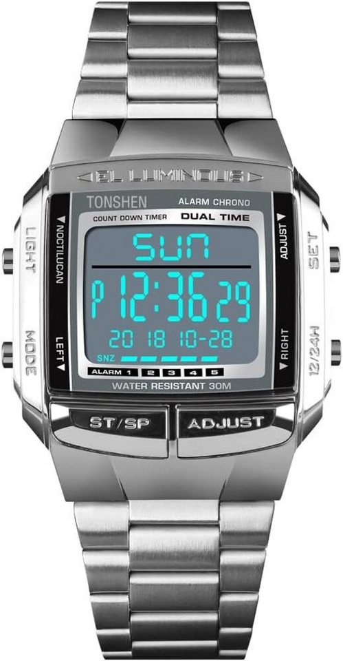 TONSHEN Fur Herren und Damen mit Kautschuk Band Watch, mit Multifunktional LED Elektronik Doppelte Zeit Alarm Stopp Sport von TONSHEN