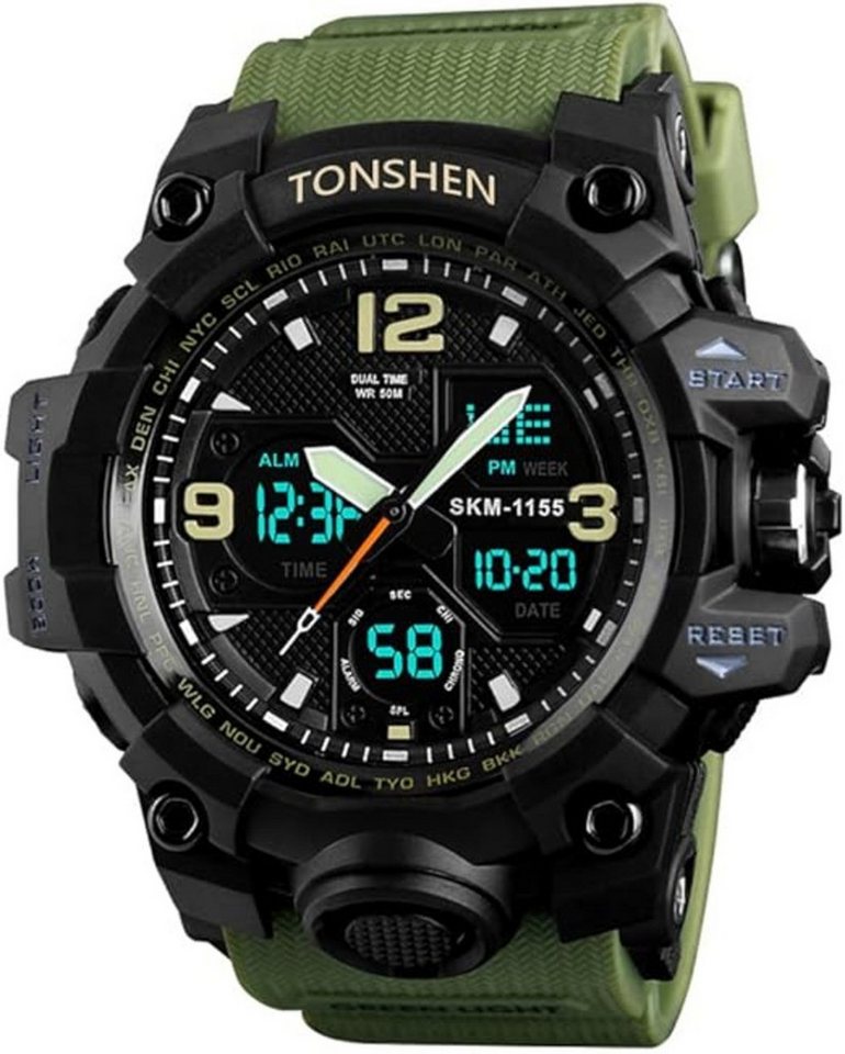 TONSHEN Herren Multifunktional LED Elektronik Analog Quarz Watch, Double Zeit Outdoor Militär Digital Sport Uhren 50M Wasserdicht TONSHEN Herren Multifunktional LED Elektronik Analog Quarz Watch, Double Zeit Outdoor Militär Digital Sport Uhren 50M Wasserdicht von TONSHEN