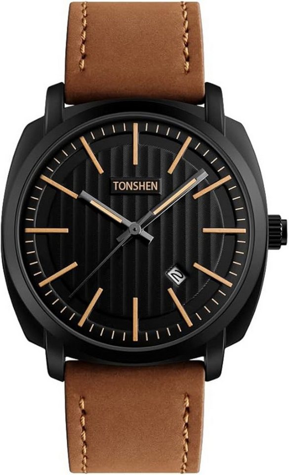 TONSHEN Herrenuhr Einfaches Design Analog Quarz Watch, Casual Edelstahl Lünette mit Leder Outdoor Sportuhr TONSHEN Herrenuhr Einfaches Design Analog Quarz Watch, Casual Edelstahl Lünette mit Leder Outdoor Sportuhr von TONSHEN