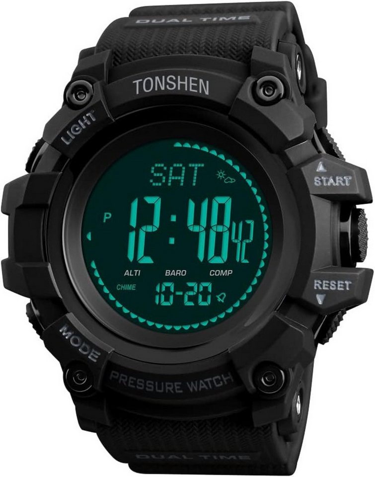 TONSHEN Herrenuhr Outdoor Sport Militär Digital Kompass Watch, Multifunktional Höhenmesser Thermometer Schrittzähler von TONSHEN