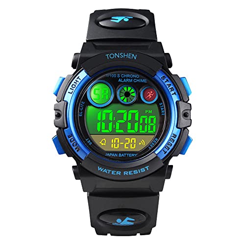 TONSHEN Kinder Outdoor Uhren Sportuhr 50M Wasserdicht Mehrfarbig LED Licht Elektronik Digitaluhr Fashion Junge Mädchen Plastik Armbanduhren Alarm Stoppuhr (Schwarz) von TONSHEN