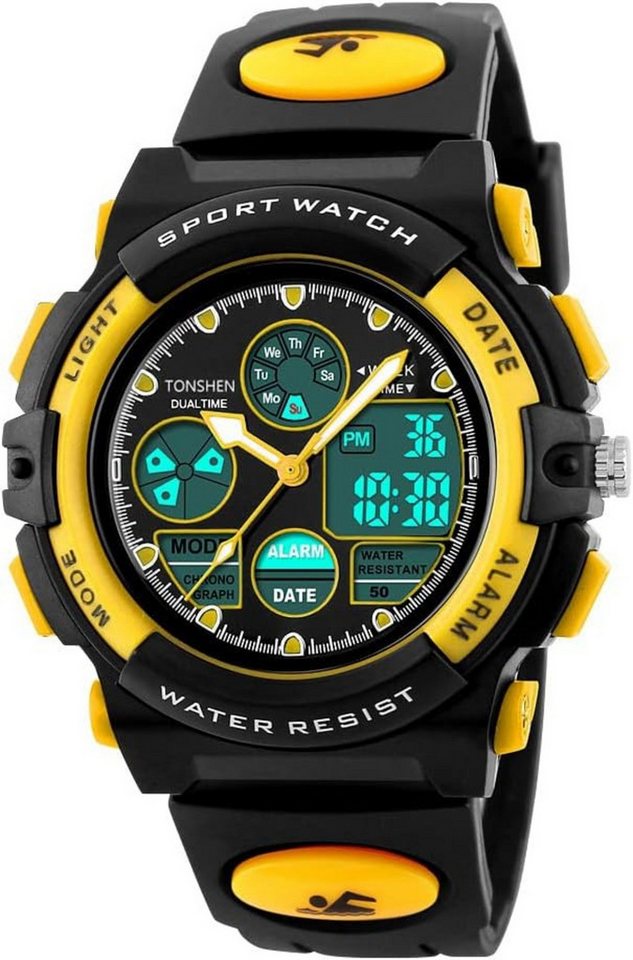 TONSHEN LED Digitaluhr Analog Quarzuhr Doppel Zeit 50M Wasserdicht Watch, Uhren Plastik Lünette mit Silikon Band Neutral Armbanduhr TONSHEN LED Digitaluhr Analog Quarzuhr Doppel Zeit 50M Wasserdicht Watch, Uhren Plastik Lünette mit Silikon Band Neutral Armbanduhr von TONSHEN