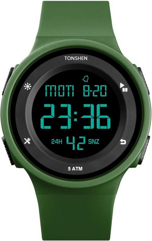 TONSHEN Outdoor Sport Uhren Herrenuhr Damenuhr 50M Wasserdicht Watch, LED Elektronik Doppelte Zeit Countdown Alarm Stoppuhr von TONSHEN