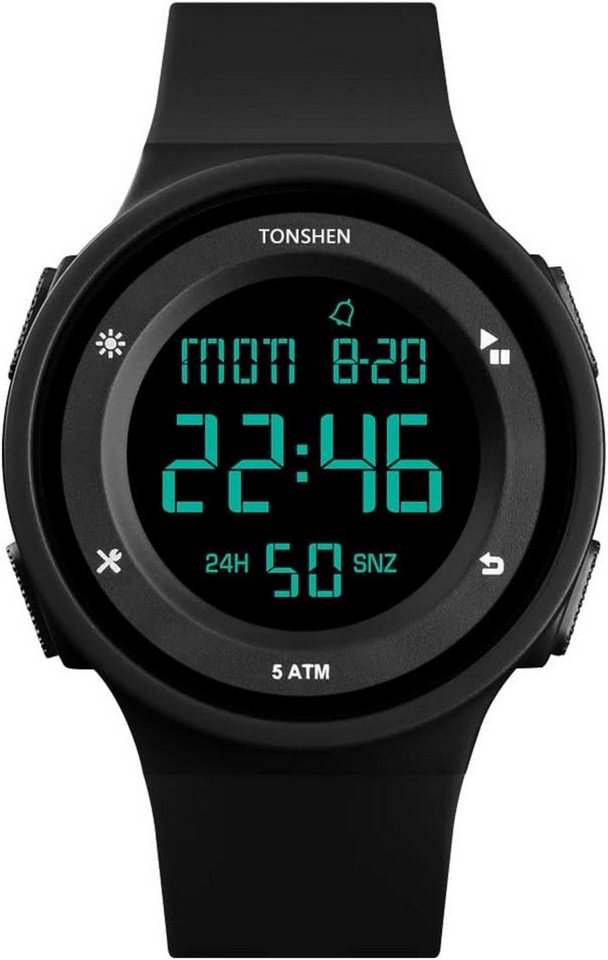 TONSHEN Outdoor Sport Uhren Herrenuhr Damenuhr 50M Wasserdicht Watch, LED Elektronik Doppelte Zeit Countdown Alarm Stoppuhr von TONSHEN