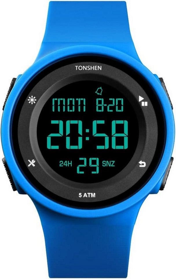 TONSHEN Outdoor Sport Uhren Herrenuhr Damenuhr 50M Wasserdicht Watch, LED Elektronik Doppelte Zeit Countdown Alarm Stoppuhr von TONSHEN
